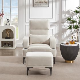 Accent Chairs with Ottoman, Velvet Fabric Armchair with Ottoman for Bedroom Living Room, Modern Chair with cup holder