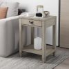 American solid wood square side table with drawer (Antique Gray)
