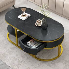 Modern Marble Golden Coffee Table, Metal Frame, with Drawers & Shelves Storage for Living Room
