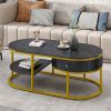 Modern Marble Golden Coffee Table, Metal Frame, with Drawers & Shelves Storage for Living Room