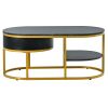 Modern Marble Golden Coffee Table, Metal Frame, with Drawers & Shelves Storage for Living Room