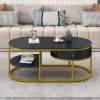 Modern Marble Golden Coffee Table, Metal Frame, with Drawers & Shelves Storage for Living Room