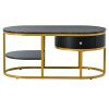 Modern Marble Golden Coffee Table, Metal Frame, with Drawers & Shelves Storage for Living Room
