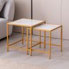 Nesting End/Side Table,Night Stand 2-Piece Set,Square Sintered stone Top with Golden Metal Frame