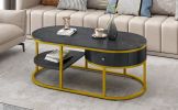 Modern Marble Golden Coffee Table, Metal Frame, with Drawers & Shelves Storage for Living Room