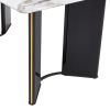 Modern minimalist rectangular dining table, white imitation marble tabletop, MDF table legs with gold metal decorative strips. Suitable for restaurant
