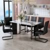 Modern minimalist rectangular dining table, white imitation marble tabletop, MDF table legs with gold metal decorative strips. Suitable for restaurant