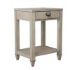 American solid wood square side table with drawer (Antique Gray)