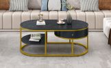 Modern Marble Golden Coffee Table, Metal Frame, with Drawers & Shelves Storage for Living Room