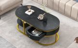 Modern Marble Golden Coffee Table, Metal Frame, with Drawers & Shelves Storage for Living Room