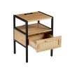Set of 2, 15.75" Rattan End table with Power Outlet & USB Ports , Modern nightstand with drawer and metal legs, side table for living room, bedroom,na