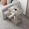 American solid wood square side table with drawer (Antique Gray)