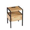 Set of 2, 15.75" Rattan End table with Power Outlet & USB Ports , Modern nightstand with drawer and metal legs, side table for living room, bedroom,na