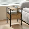 Set of 2, 15.75" Rattan End table with Power Outlet & USB Ports , Modern nightstand with drawer and metal legs, side table for living room, bedroom,na