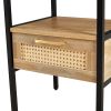 Set of 2, 15.75" Rattan End table with Power Outlet & USB Ports , Modern nightstand with drawer and metal legs, side table for living room, bedroom,na
