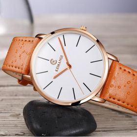 New Men's Watch Ultra-thin Fashion Watches Leather Simple Business Quartz Wristwatch Roman Masculine Male relojes Casual Clock (Color: gold brown)