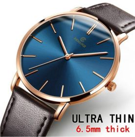 New Men's Watch Ultra-thin Fashion Watches Leather Simple Business Quartz Wristwatch Roman Masculine Male relojes Casual Clock (Color: gold blue)