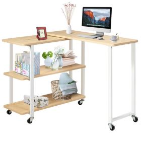 360¬∞ Free Rotating Sofa Side Table with Storage Shelves and Casters (Color: Natural)