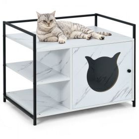 The 2-in-1 Hidden Cat Washroom And Side Table Furniture Cabinet (Color: White, Type: Nightstand)
