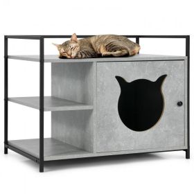 The 2-in-1 Hidden Cat Washroom And Side Table Furniture Cabinet (Color: Gray, Type: Nightstand)