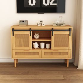 47.24 "Sliding Barn Door Storage Cabinet, TV Cabinet with 2 Drawers, for Living room Bedroom (Color: Wood)