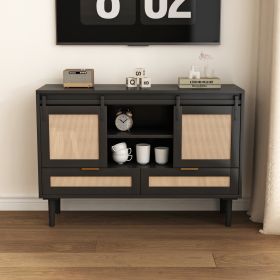 47.24 "Sliding Barn Door Storage Cabinet, TV Cabinet with 2 Drawers, for Living room Bedroom (Color: Black)