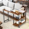 360¬∞ Free Rotating Sofa Side Table with Storage Shelves and Casters