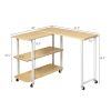 360¬∞ Free Rotating Sofa Side Table with Storage Shelves and Casters